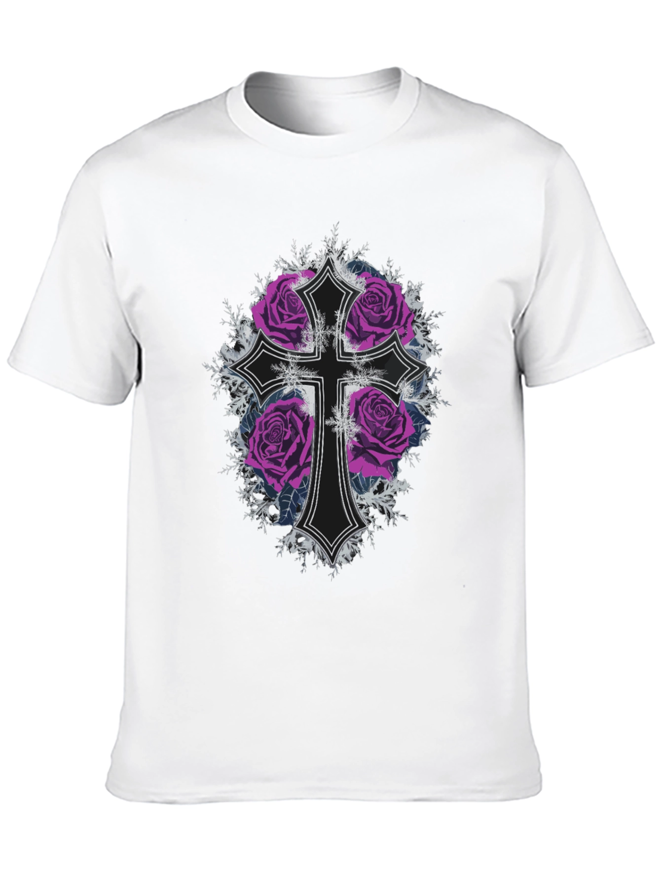Gothic Rose Cross Black T-Shirt