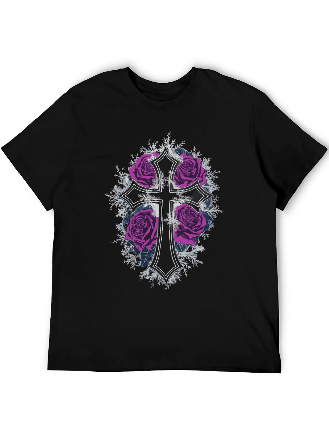 Gothic Rose Cross Black T-Shirt