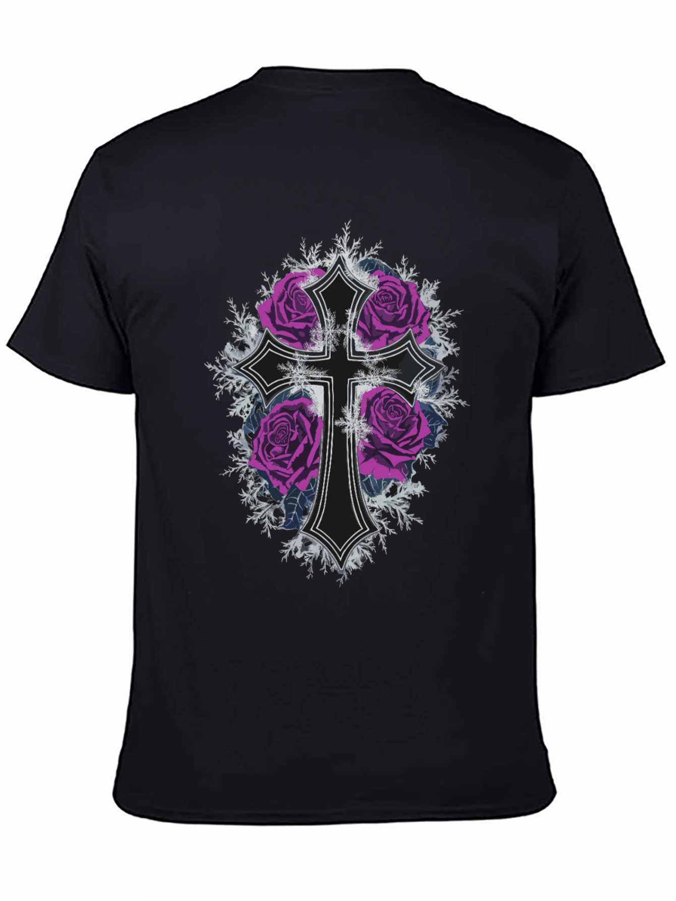 Gothic Rose Cross Black T-Shirt