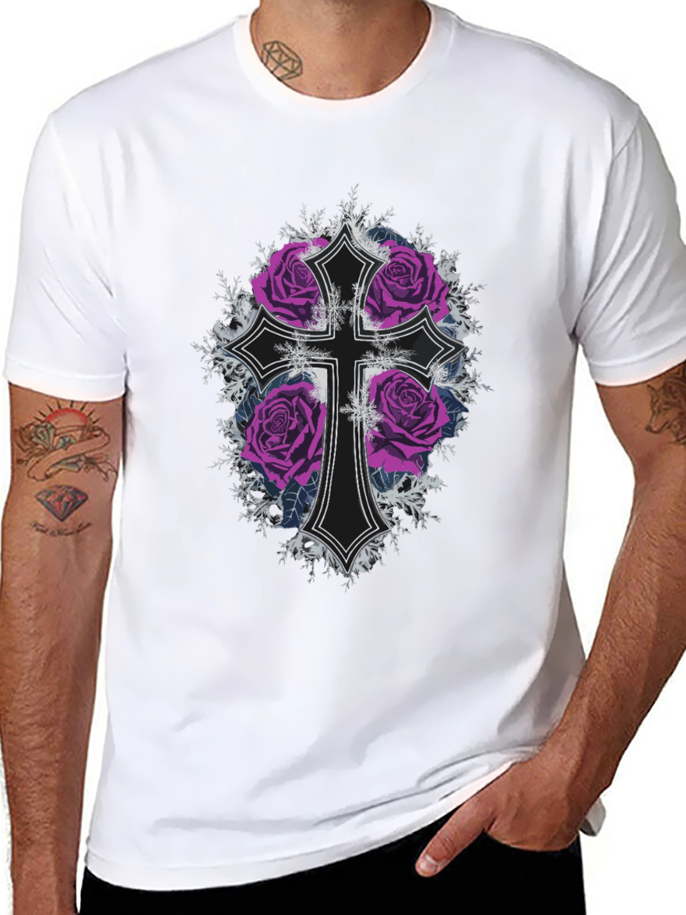 Gothic Rose Cross Black T-Shirt