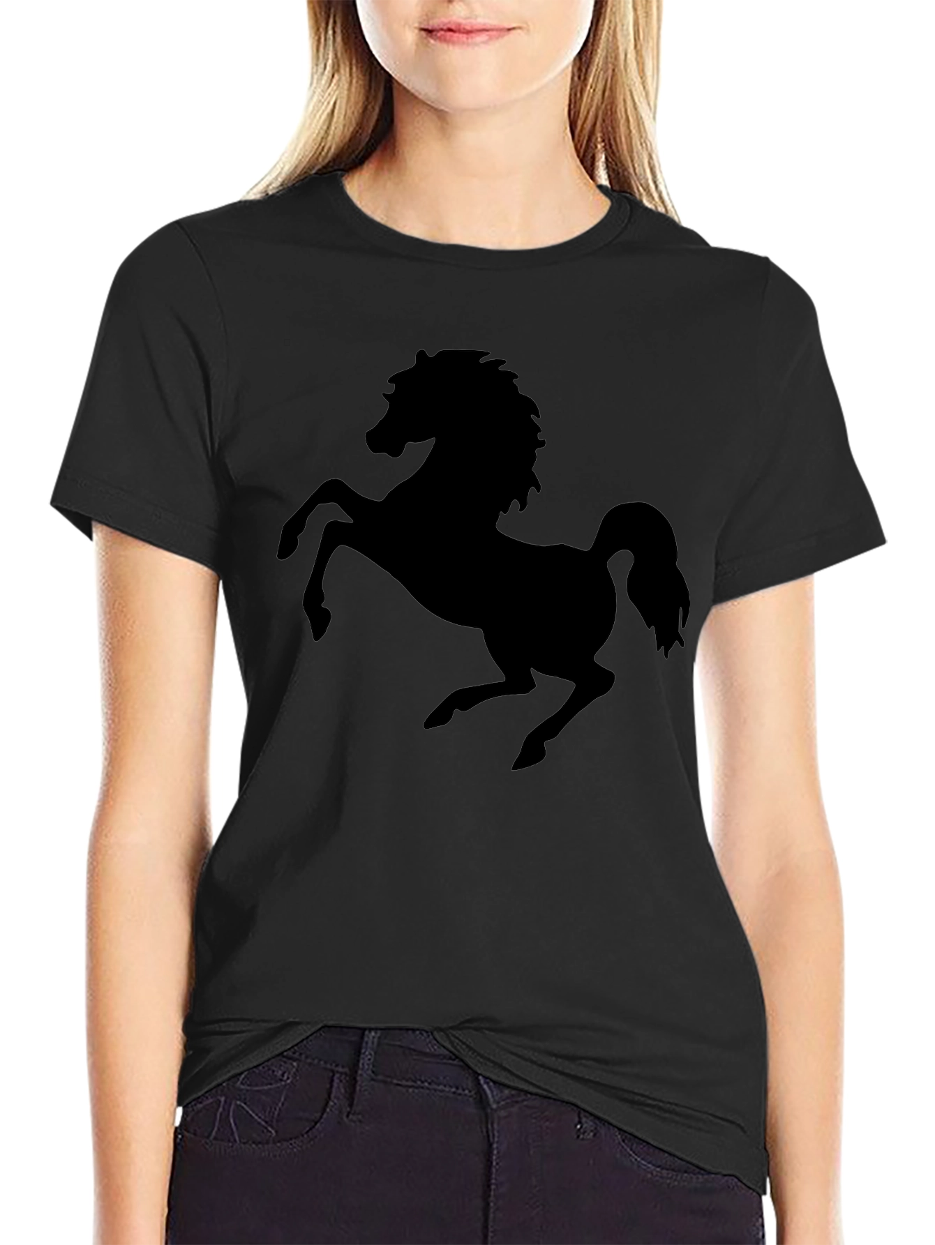 Black T-Shirt with Horse Silhouette Graphic