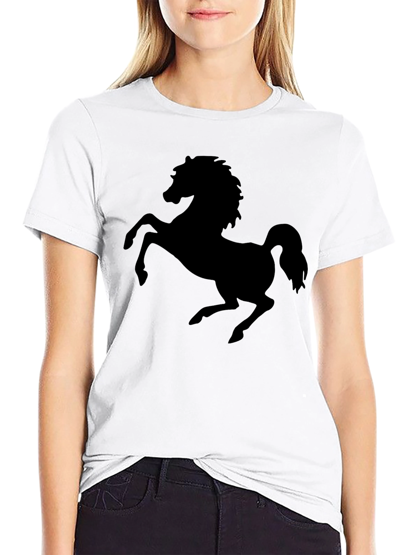 Black T-Shirt with Horse Silhouette Graphic