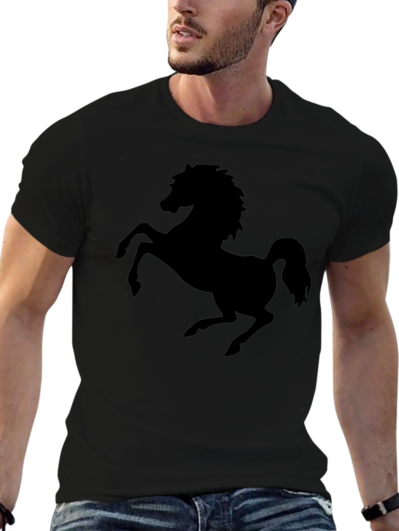 Black T-Shirt with Horse Silhouette Graphic