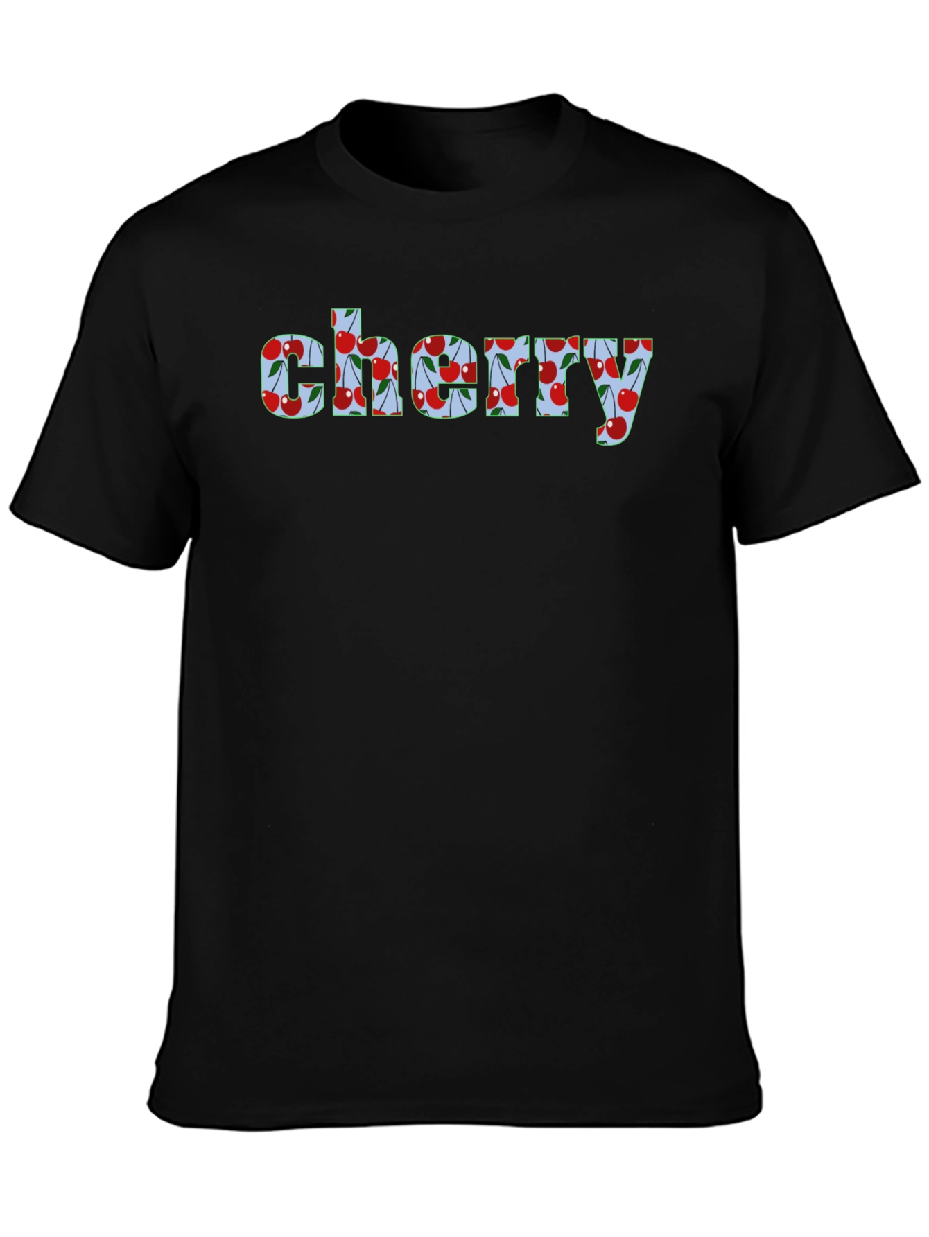 Cherry Print Mens Black Graphic Tee Shirt