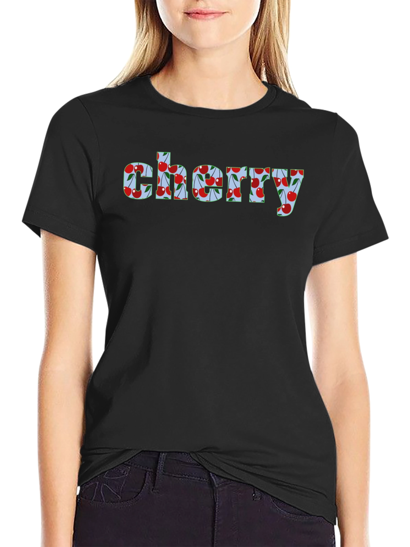Cherry Print Mens Black Graphic Tee Shirt