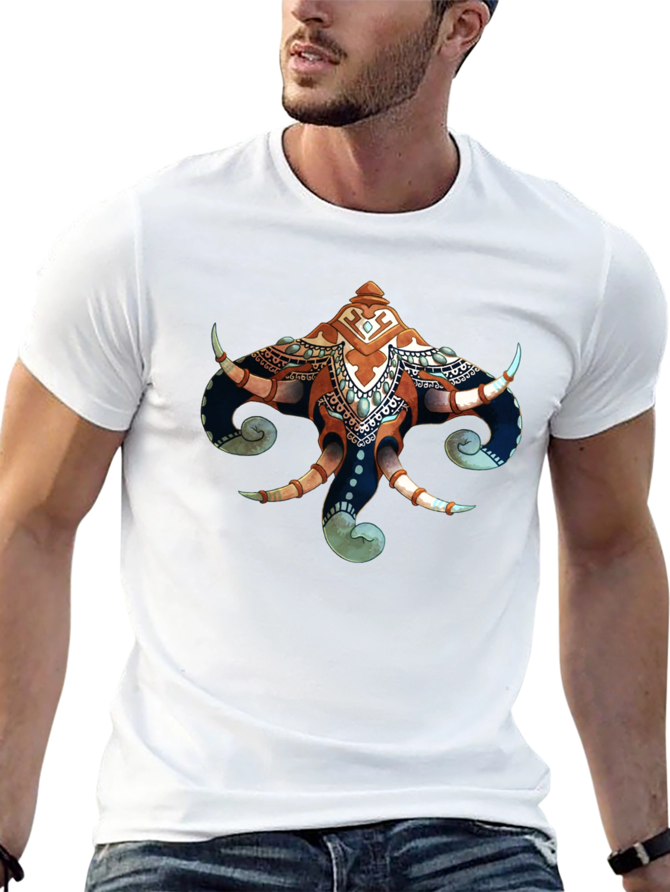 Elephant Head Graphic Print Black T-Shirt