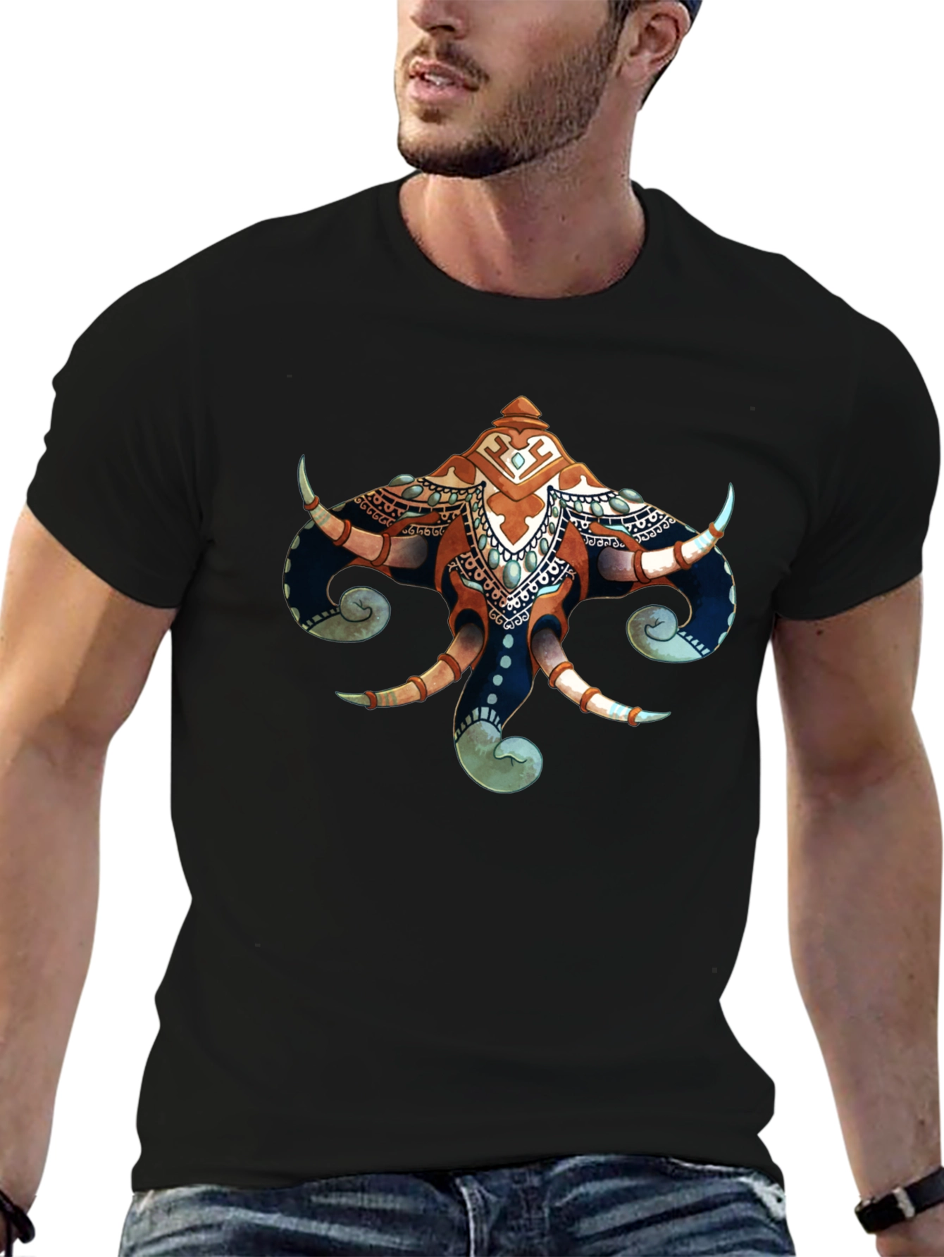 Elephant Head Graphic Print Black T-Shirt