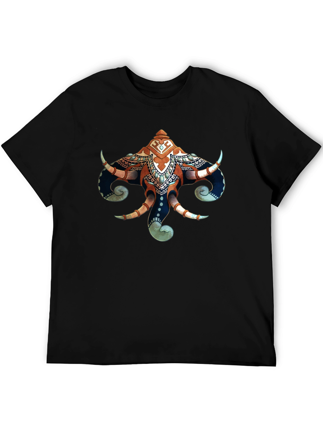 Elephant Head Graphic Print Black T-Shirt