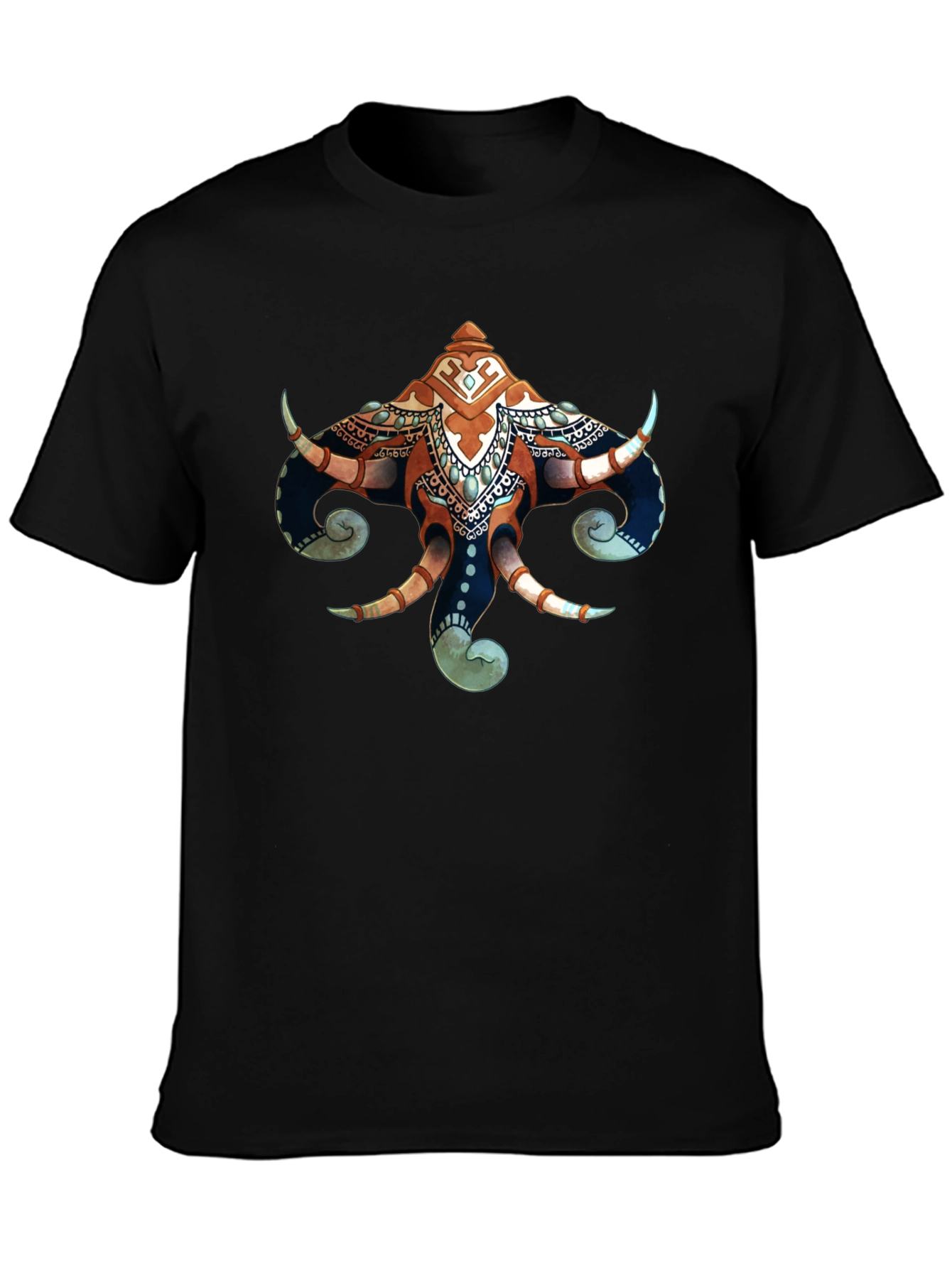 Elephant Head Graphic Print Black T-Shirt