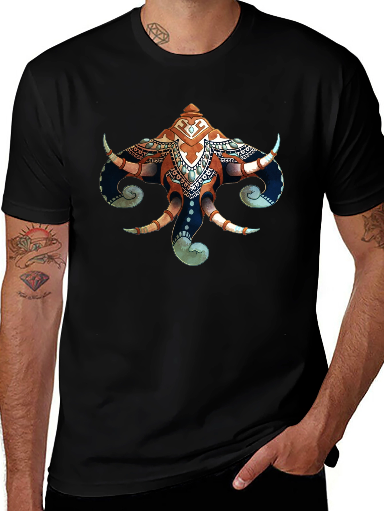 Elephant Head Graphic Print Black T-Shirt