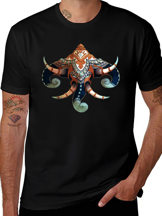 Elephant Head Graphic Print Black T-Shirt