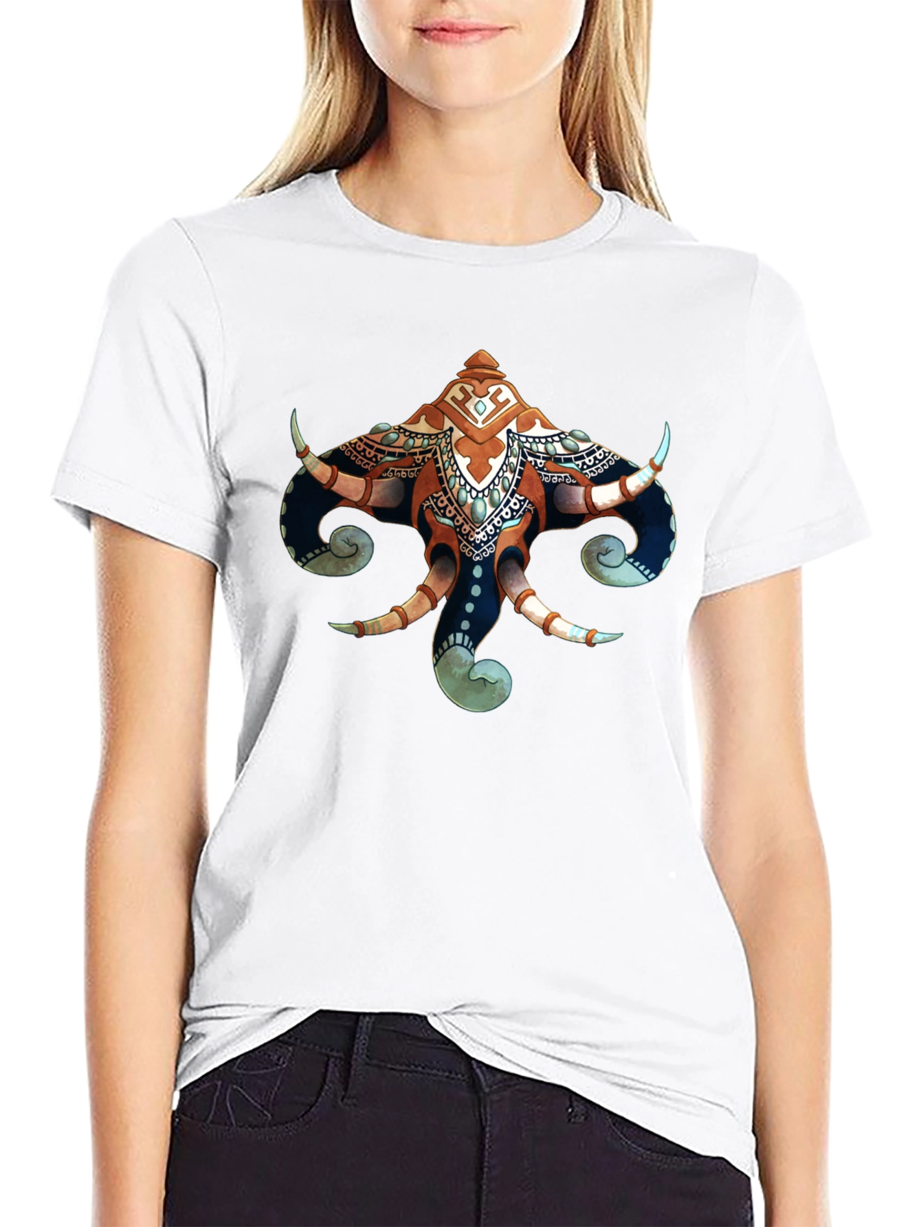 Elephant Head Graphic Print Black T-Shirt