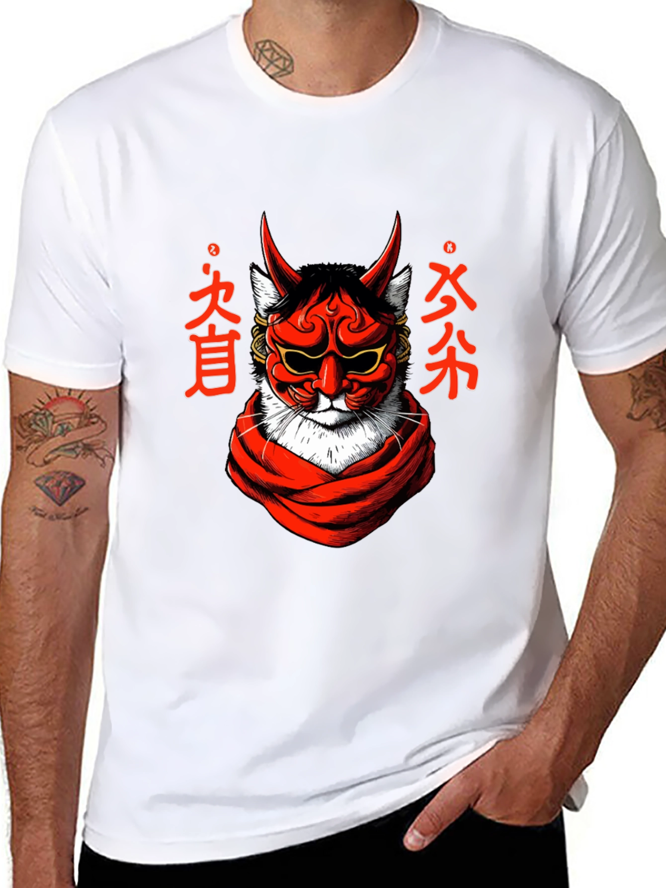 Japanese Oni Cat T-Shirt - Unique Graphic Tee