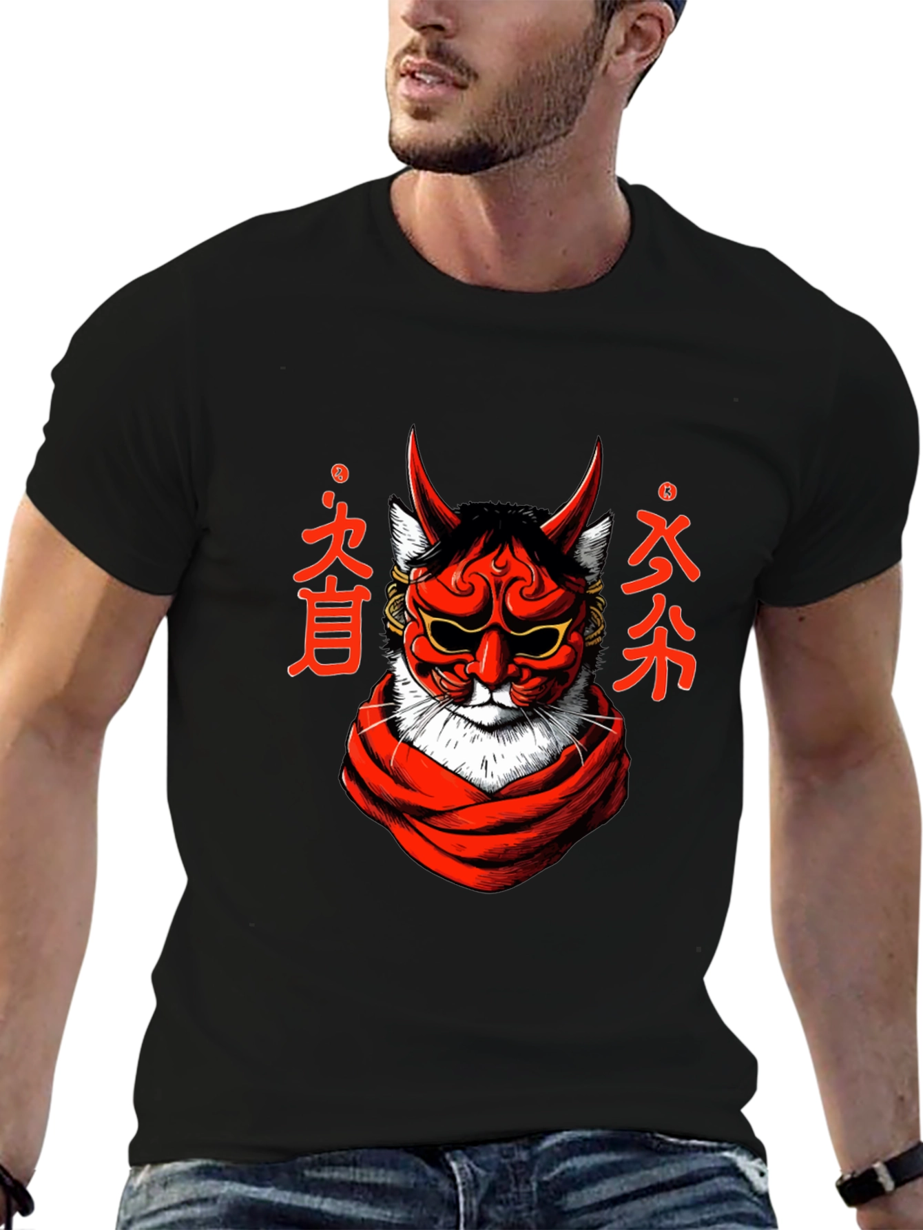 Japanese Oni Cat T-Shirt - Unique Graphic Tee
