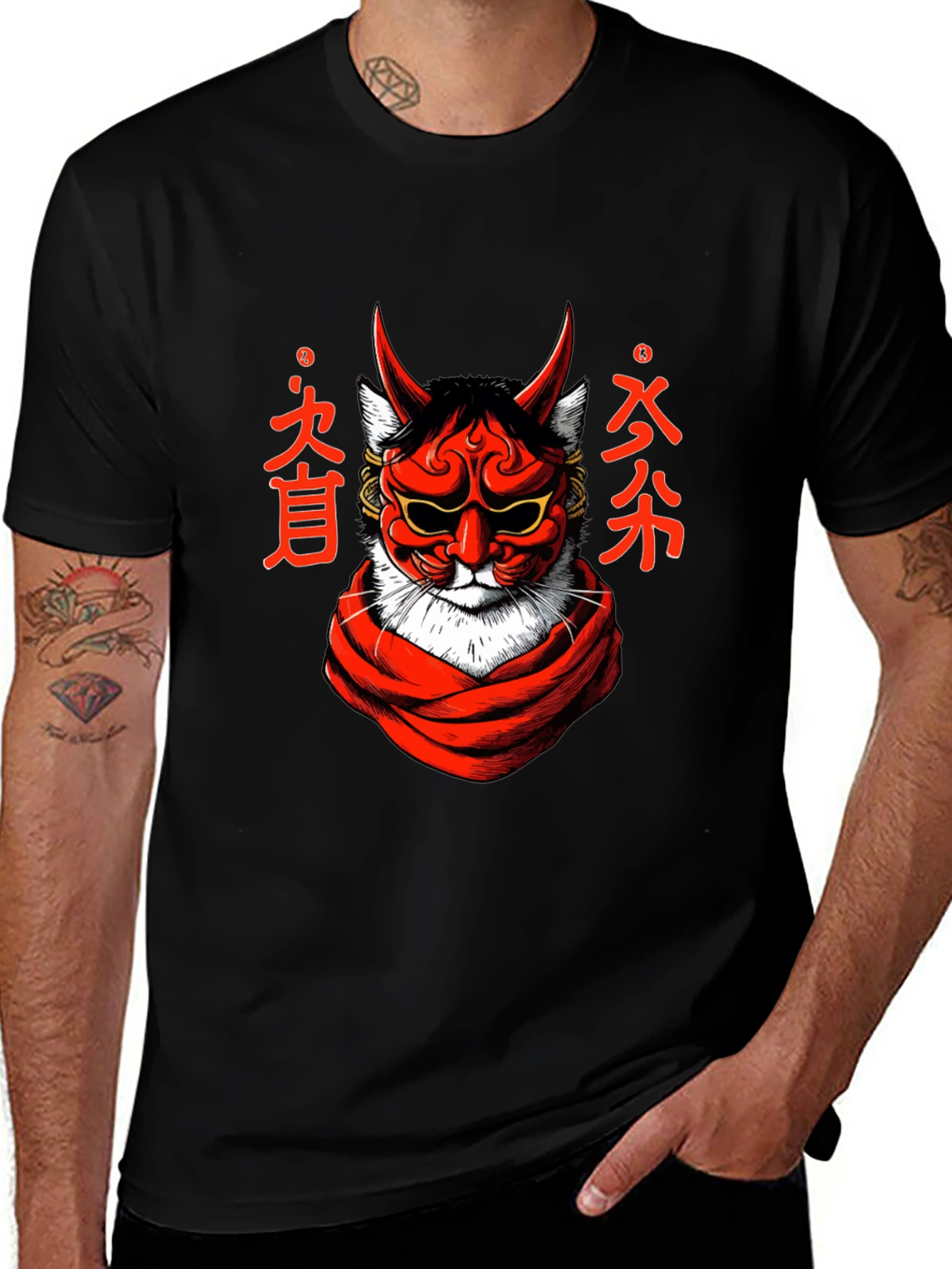 Japanese Oni Cat T-Shirt - Unique Graphic Tee