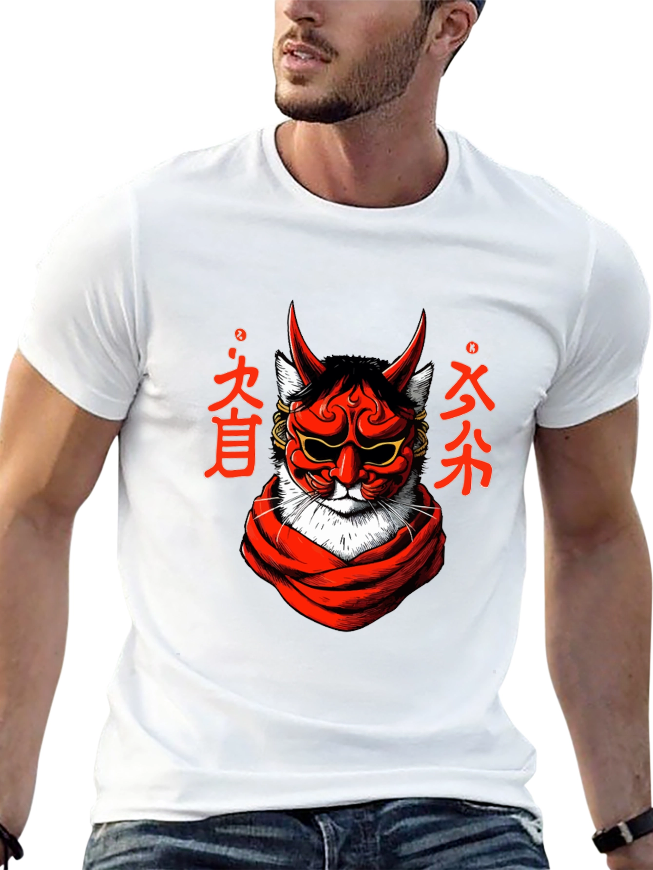 Japanese Oni Cat T-Shirt - Unique Graphic Tee