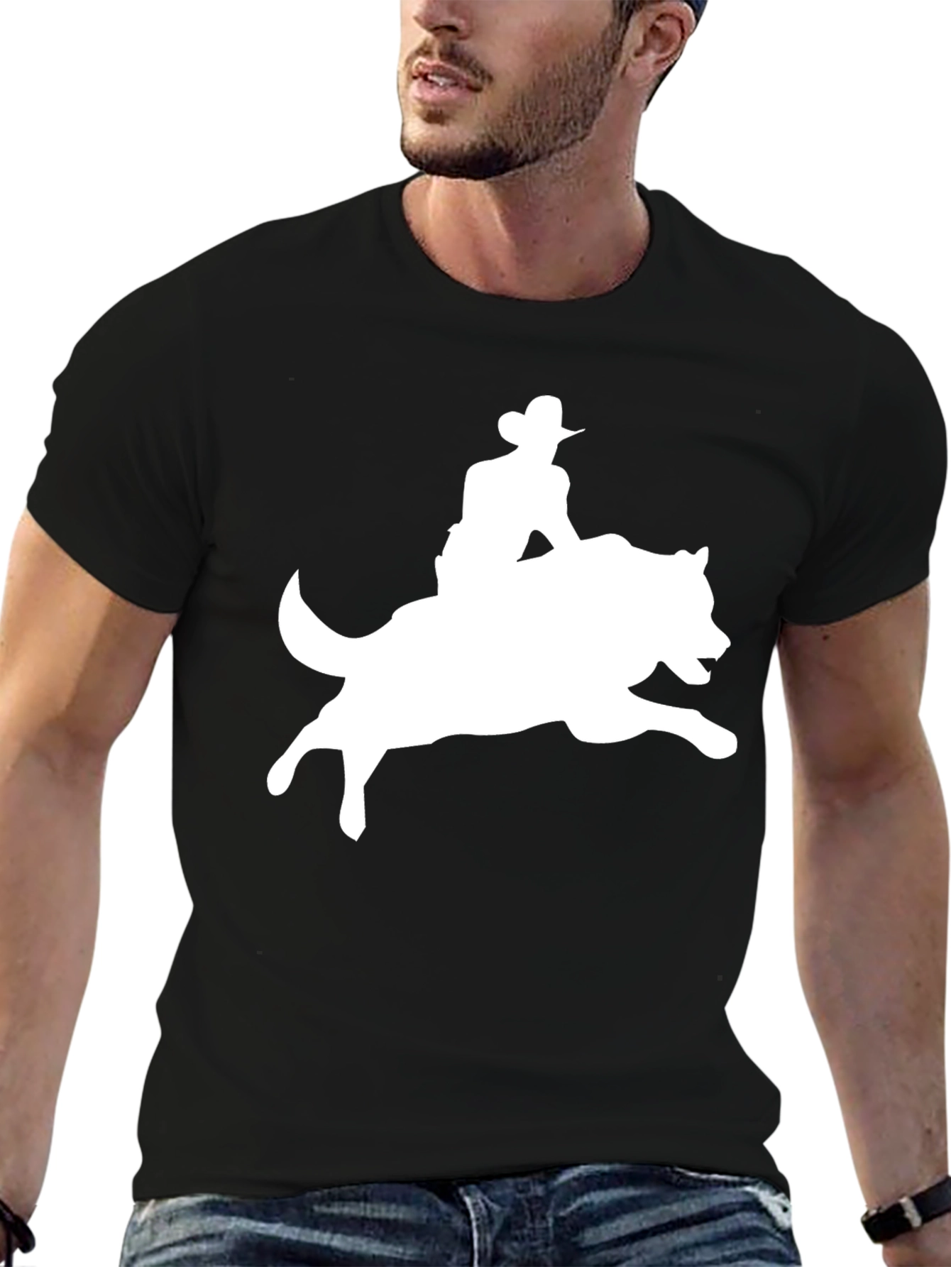 Cowboy Riding a Wolf Graphic Tee - Black T-Shirt