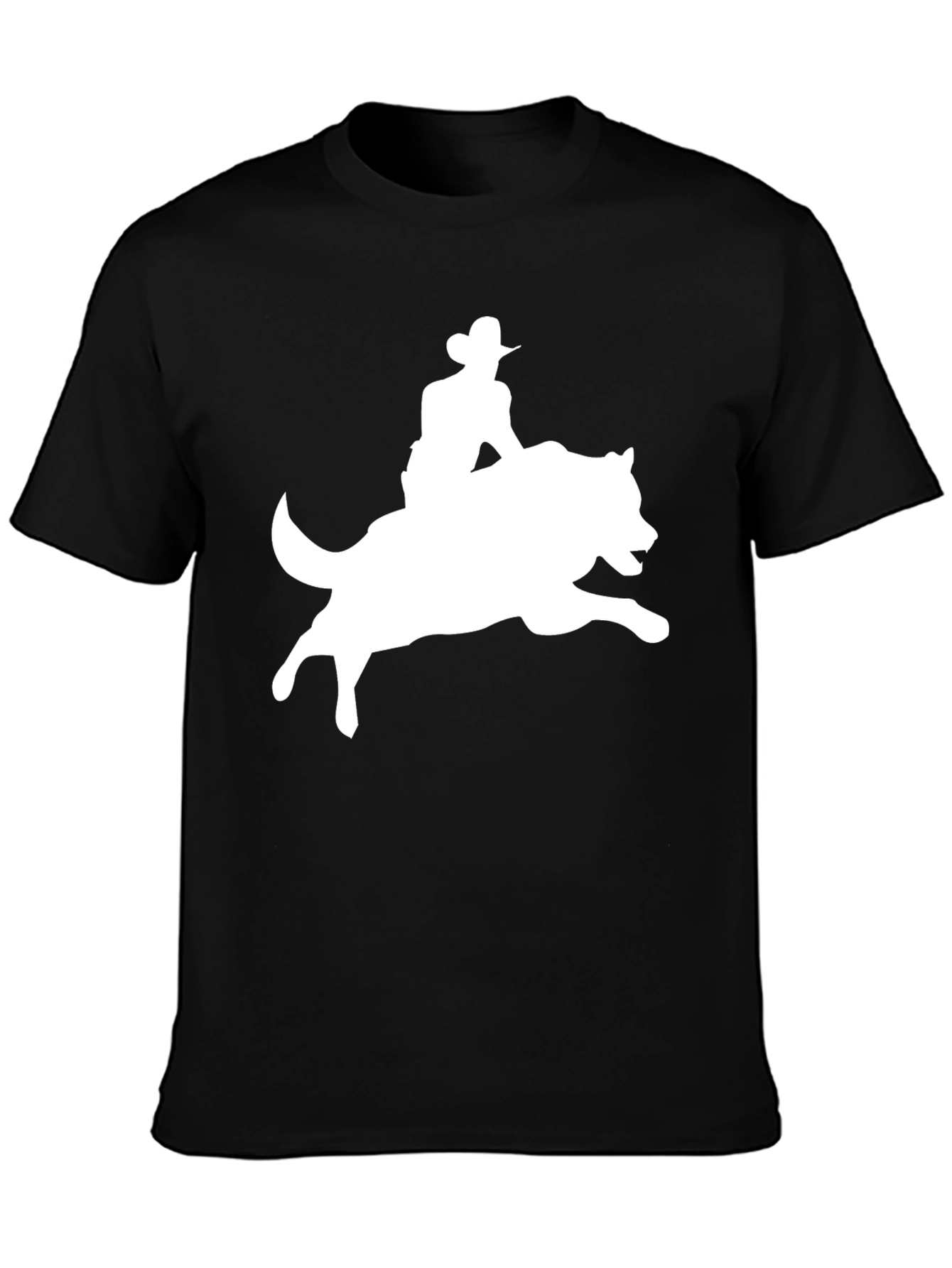 Cowboy Riding a Wolf Graphic Tee - Black T-Shirt