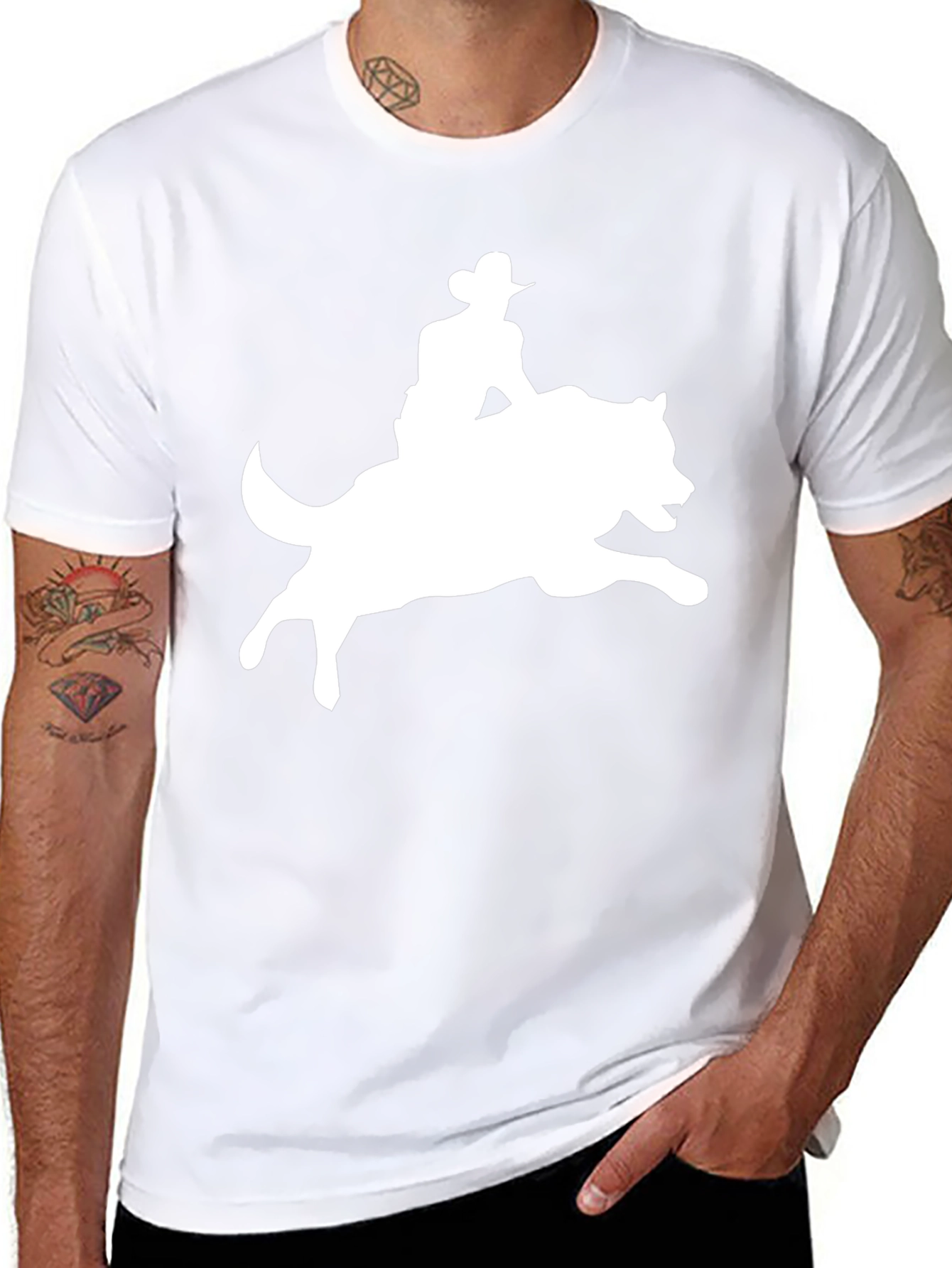 Cowboy Riding a Wolf Graphic Tee - Black T-Shirt