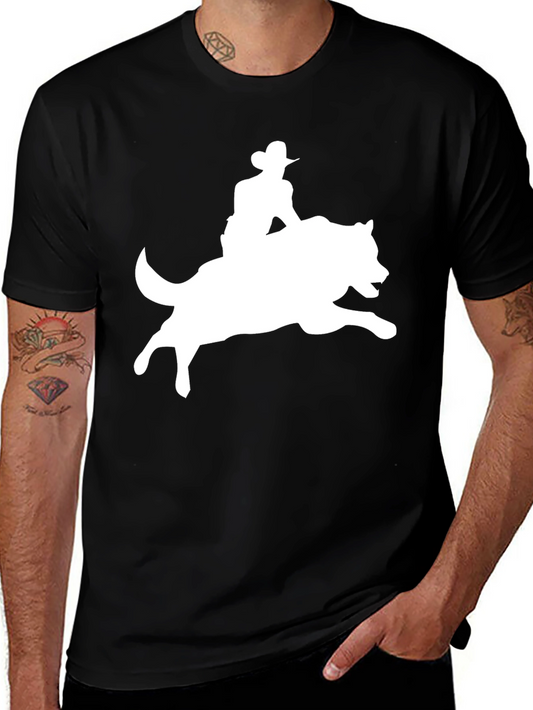 Cowboy Riding a Wolf Graphic Tee - Black T-Shirt
