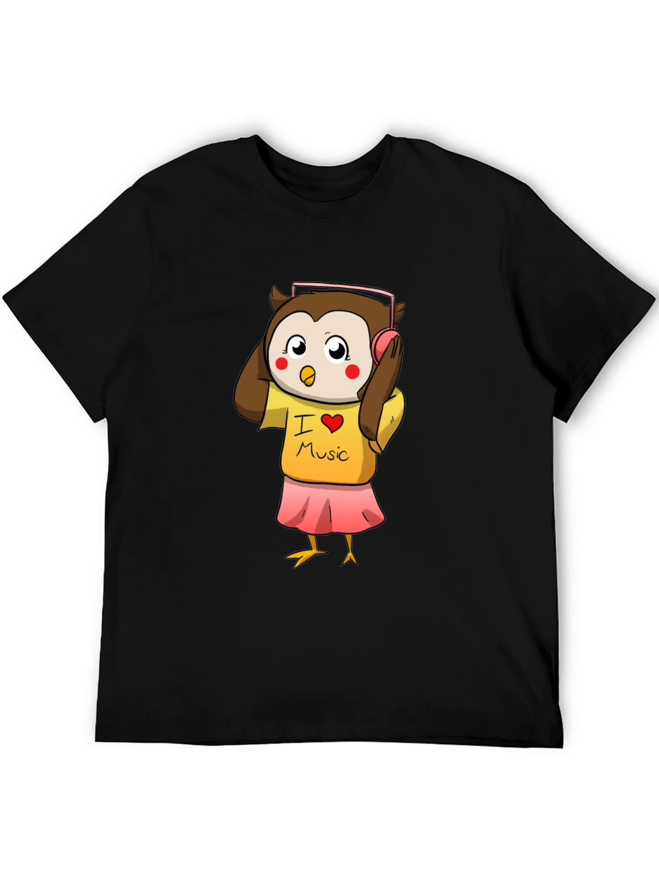 Owl I Love Music Black T-Shirt