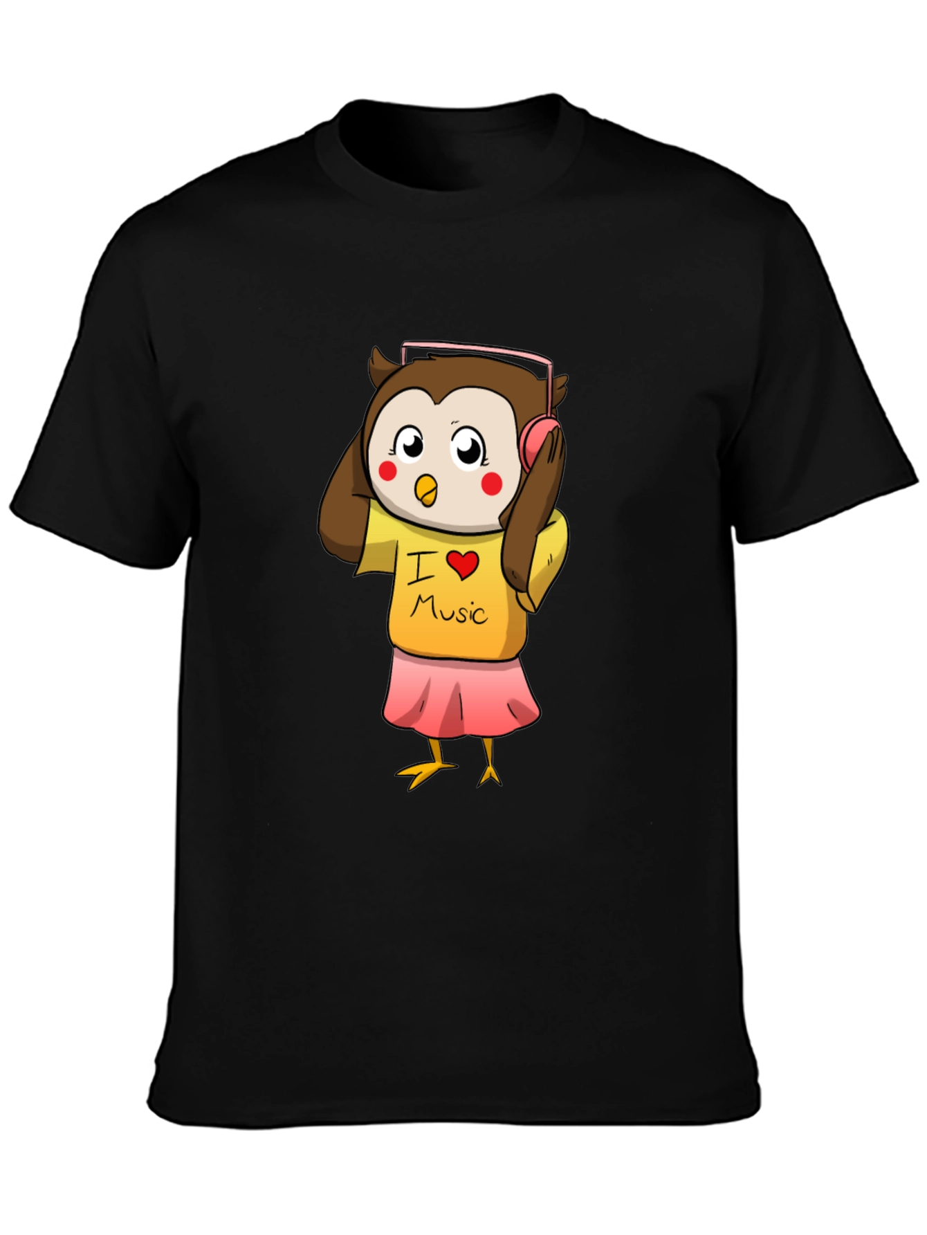 Owl I Love Music Black T-Shirt