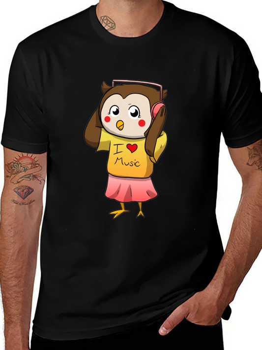 Owl I Love Music Black T-Shirt