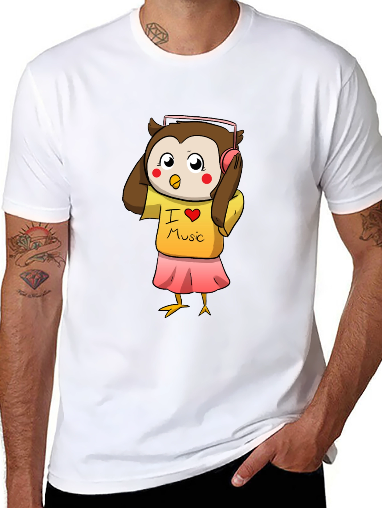 Owl I Love Music Black T-Shirt