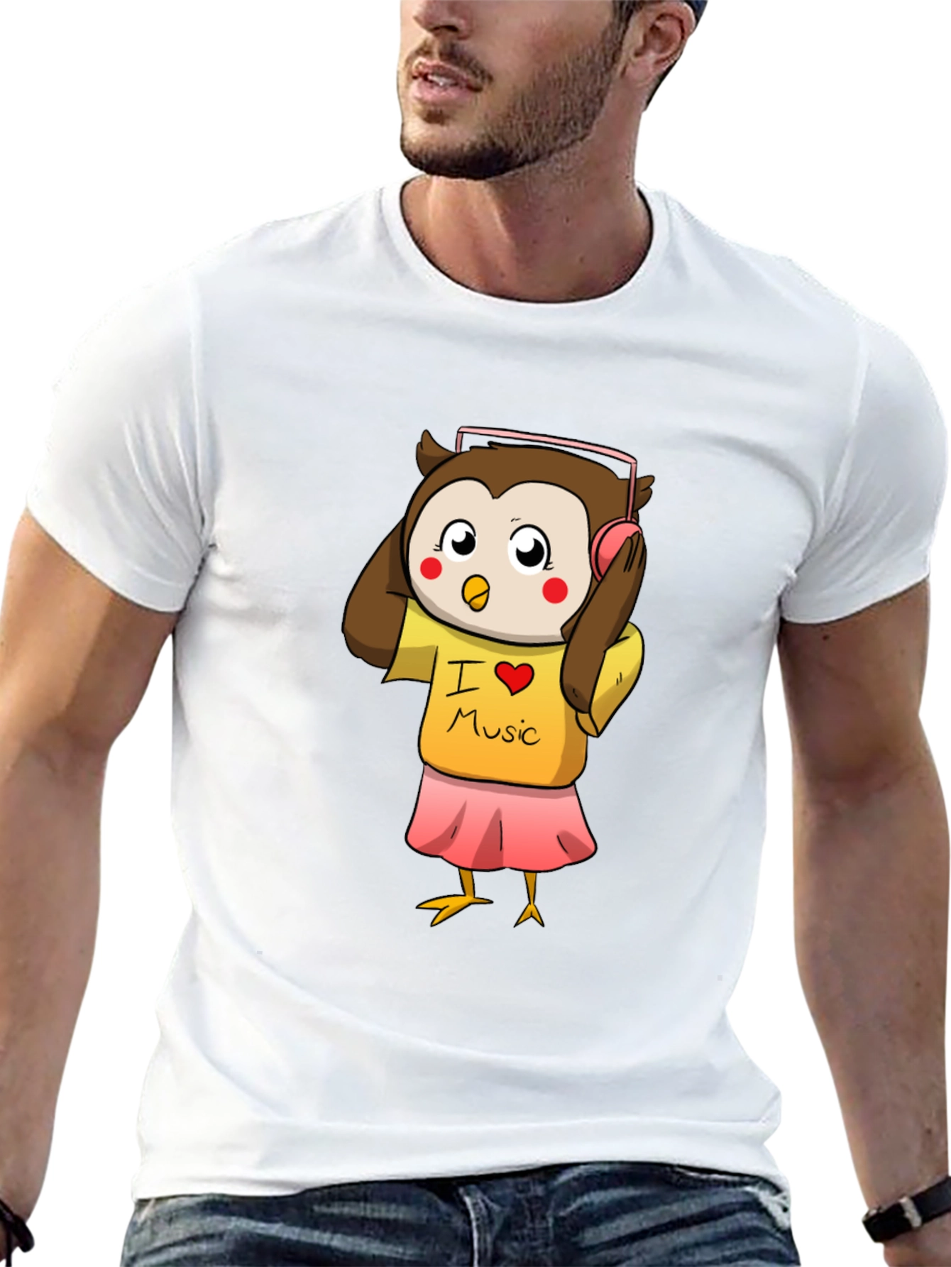 Owl I Love Music Black T-Shirt