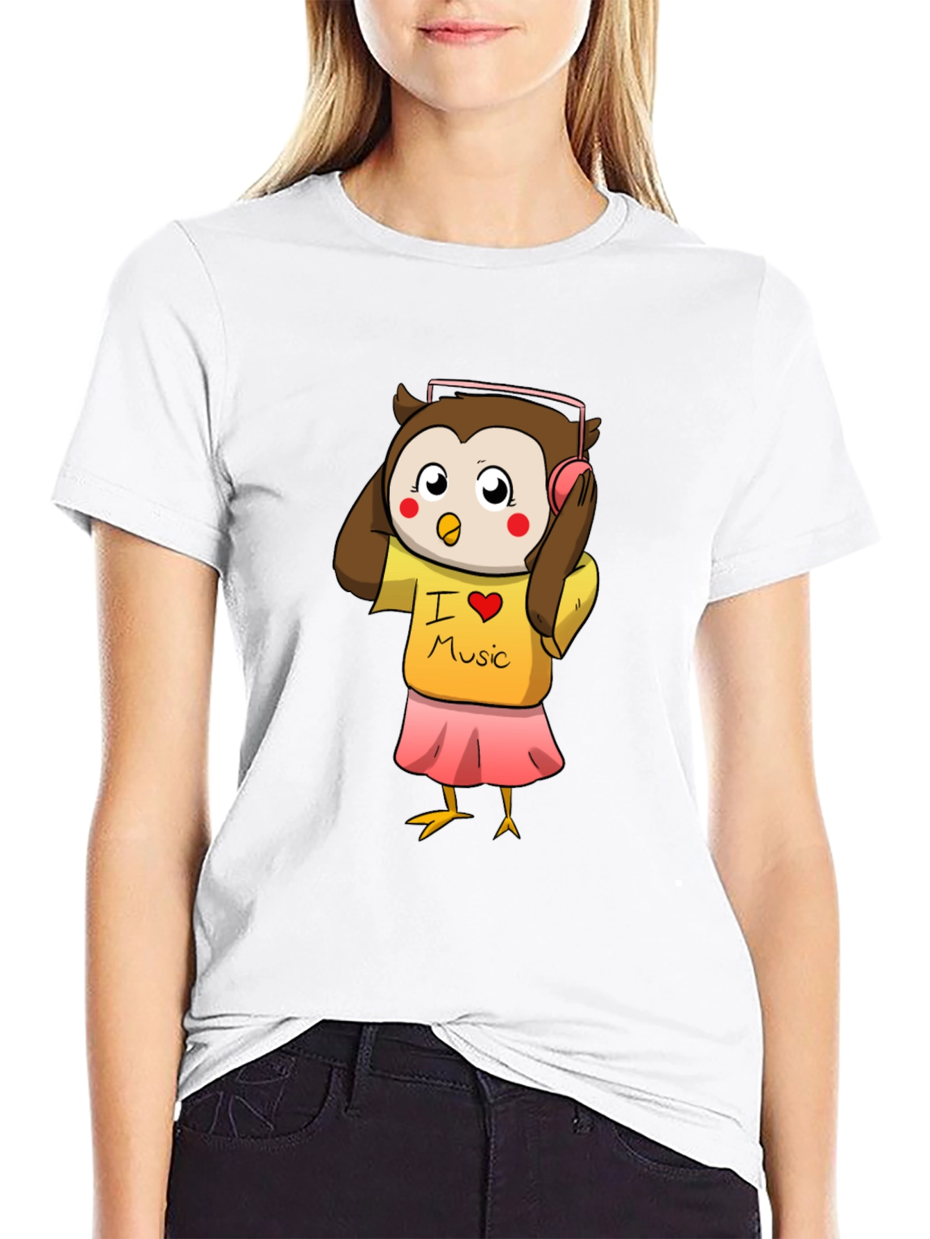 Owl I Love Music Black T-Shirt