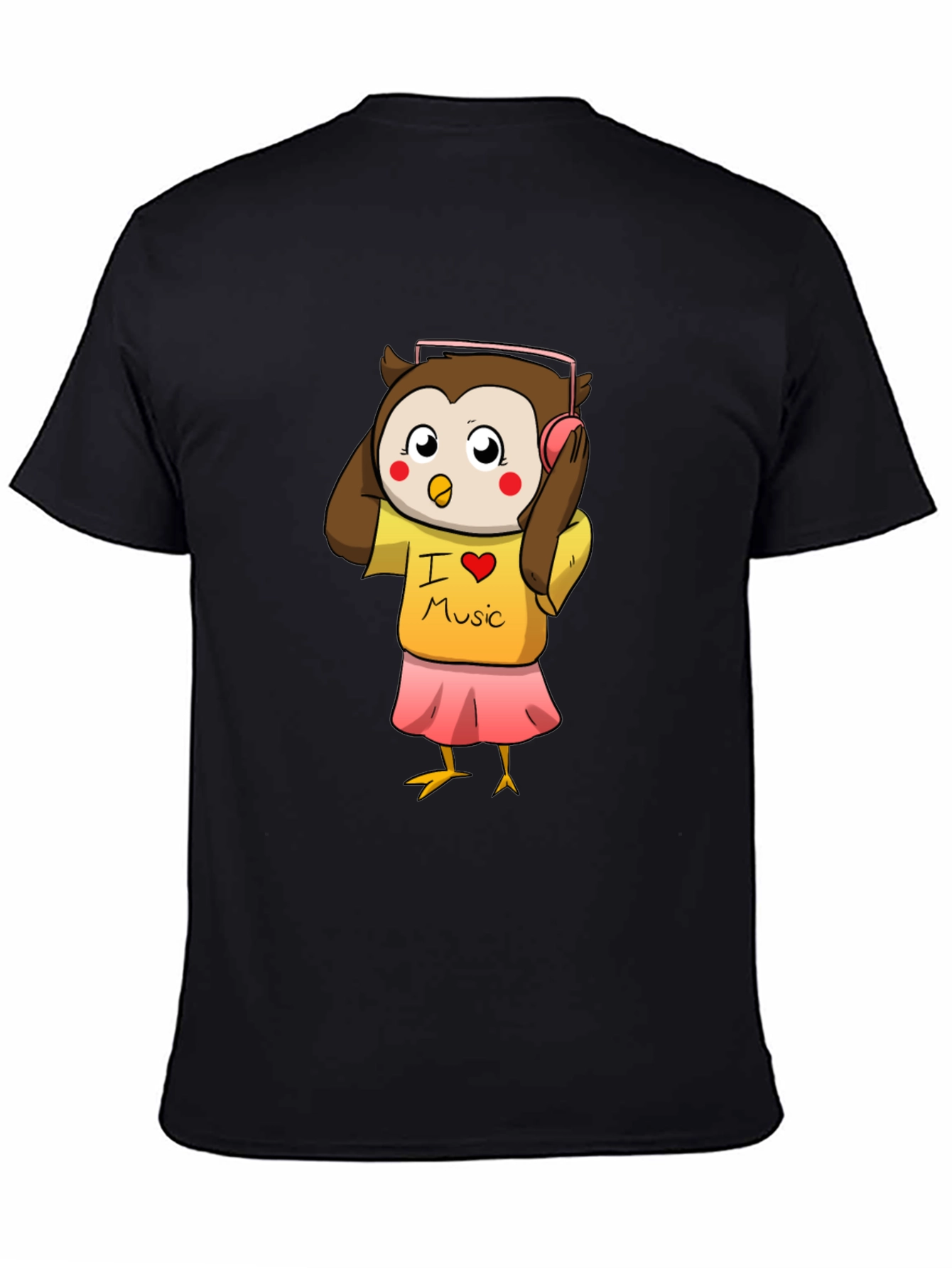 Owl I Love Music Black T-Shirt