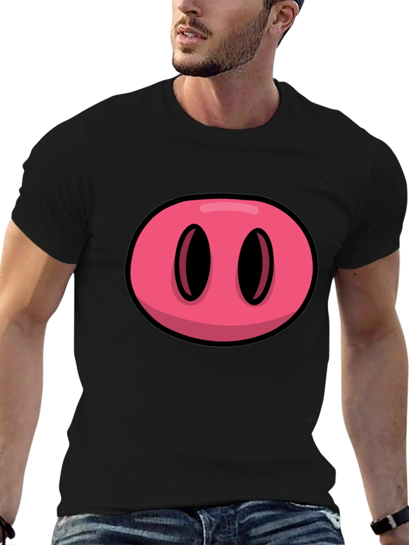 Cartoon Pig Nose Graphic T-Shirt - Funny Animal Tee