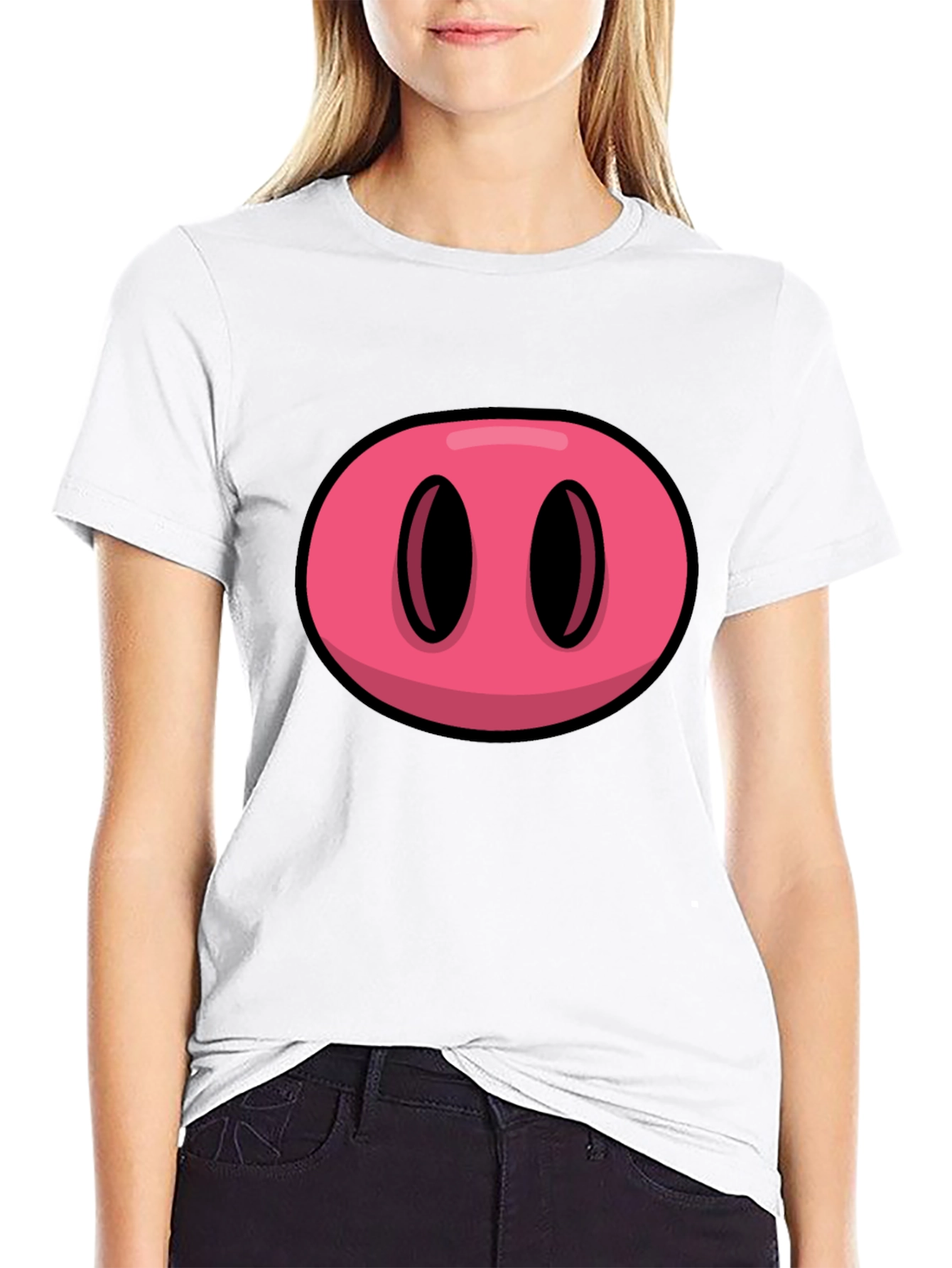 Cartoon Pig Nose Graphic T-Shirt - Funny Animal Tee