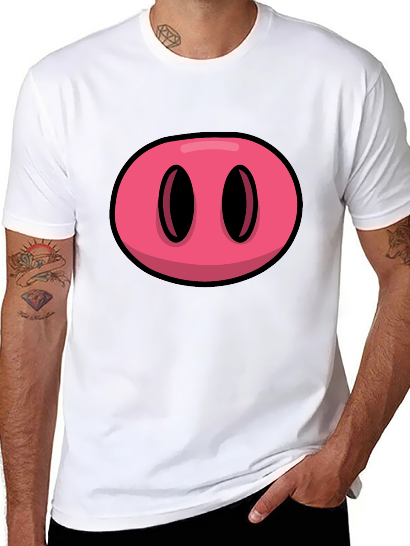 Cartoon Pig Nose Graphic T-Shirt - Funny Animal Tee