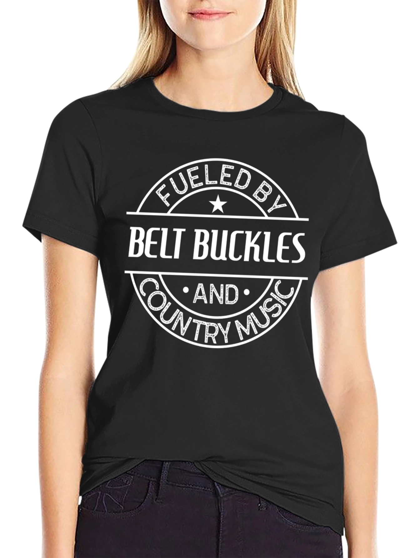Fueled by Belt Buckles and Country Music Black T-Shirt