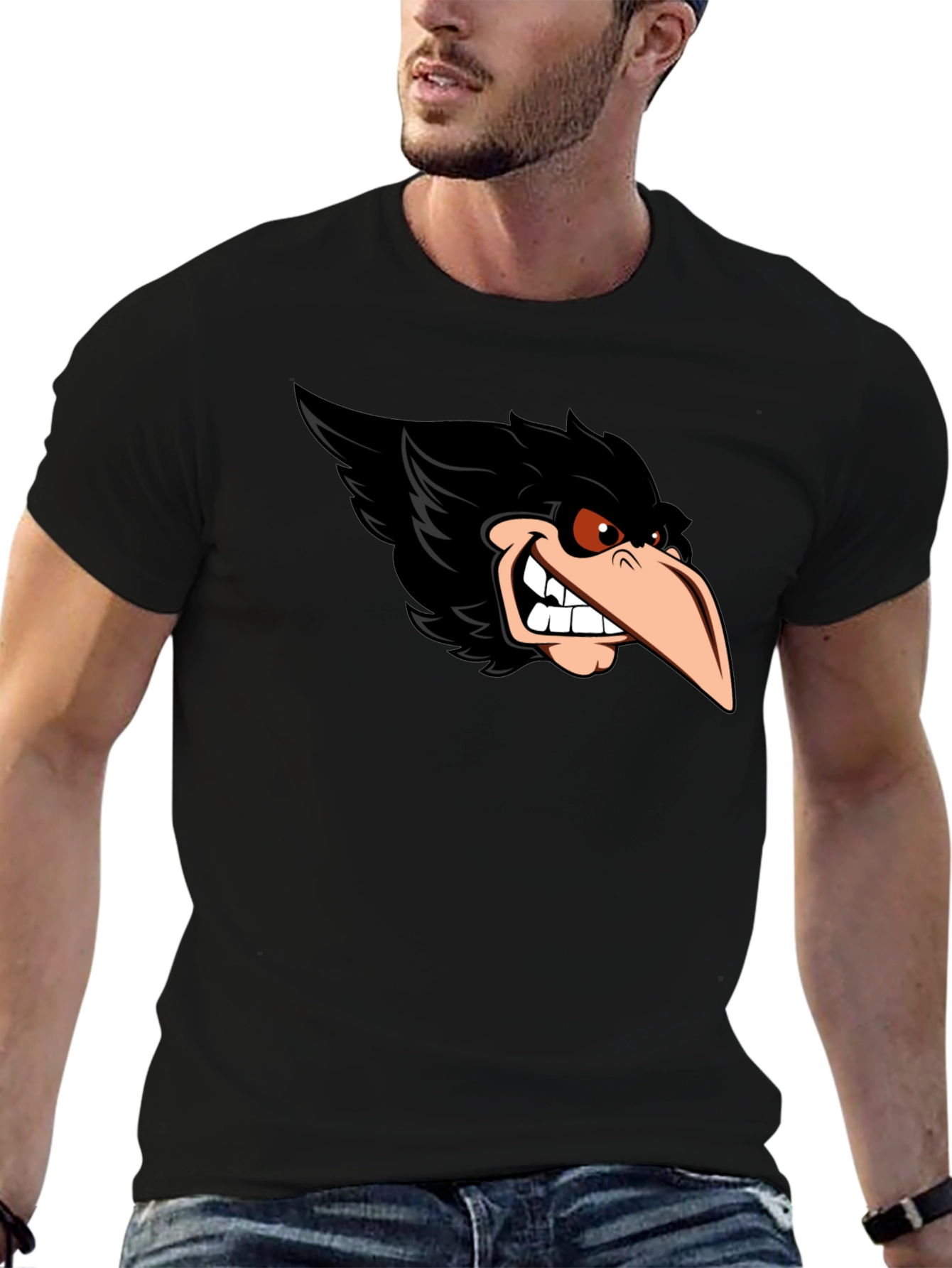 Raven Graphic Tee - Cool Cartoon Bird Design