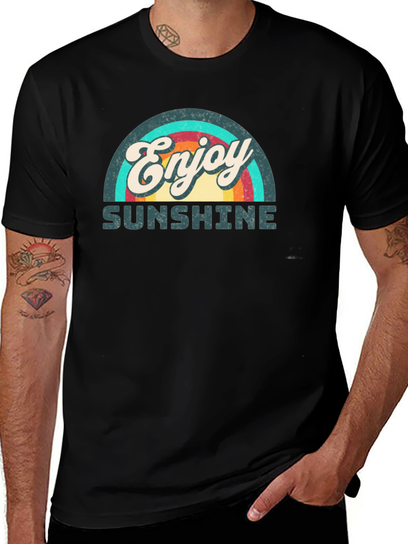 Enjoy Sunshine Retro Graphic T-Shirt - Classic Black Tee