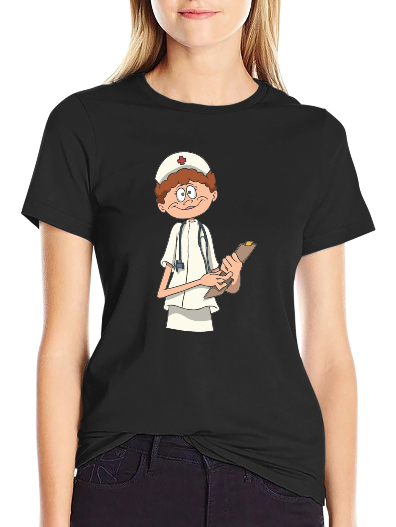 Cartoon Nurse T-Shirt - Black Graphic Tee