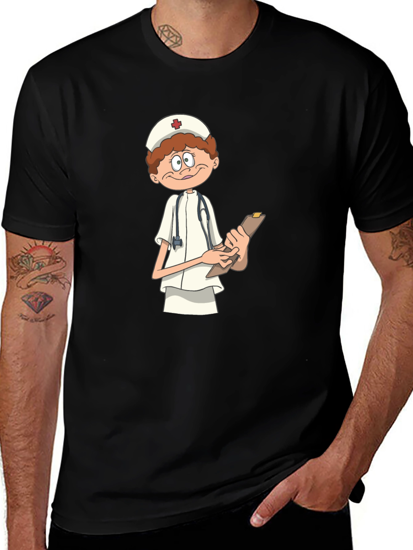 Cartoon Nurse T-Shirt - Black Graphic Tee