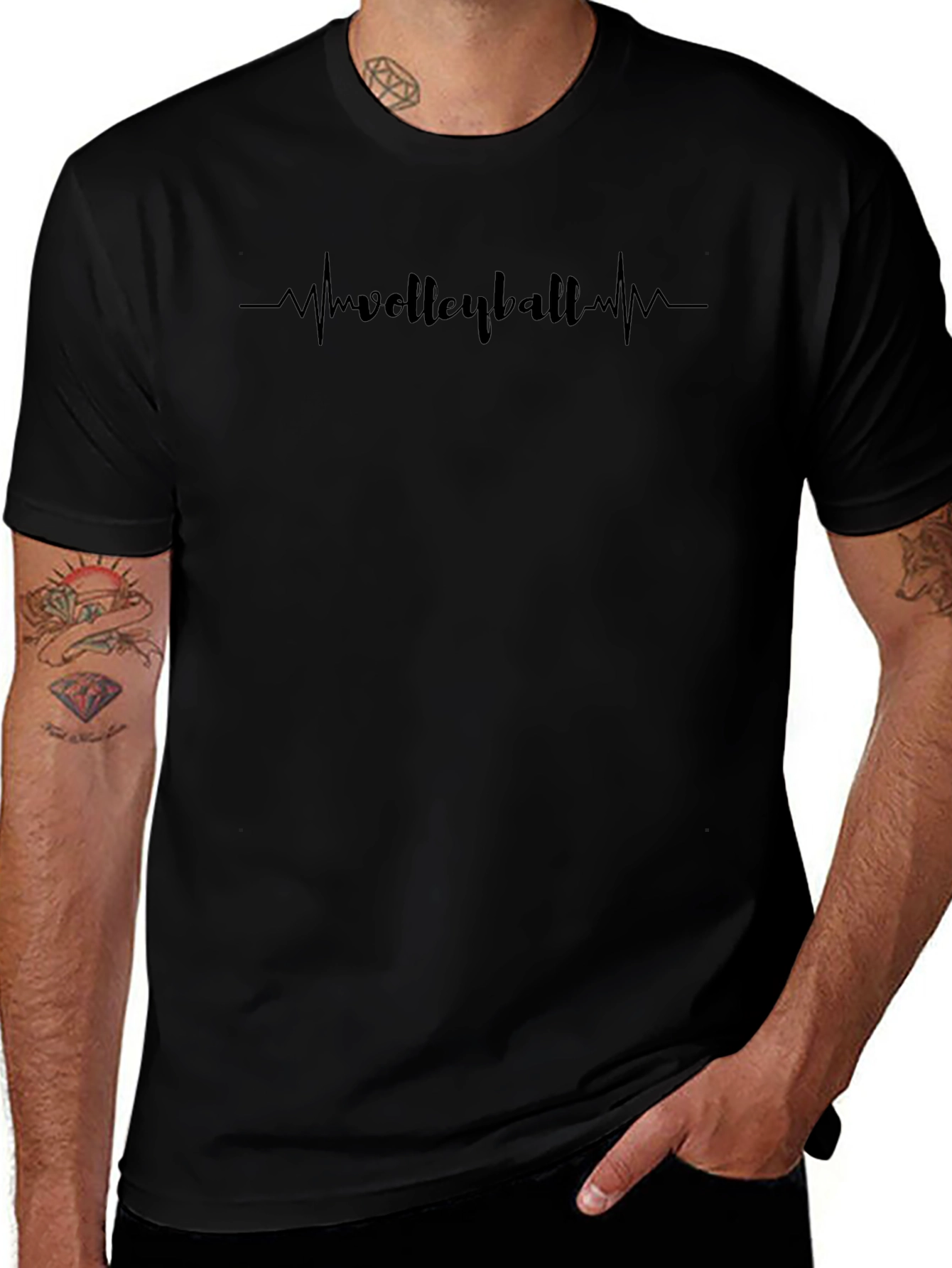 Volleyball Heartbeat Graphic Tee - Black