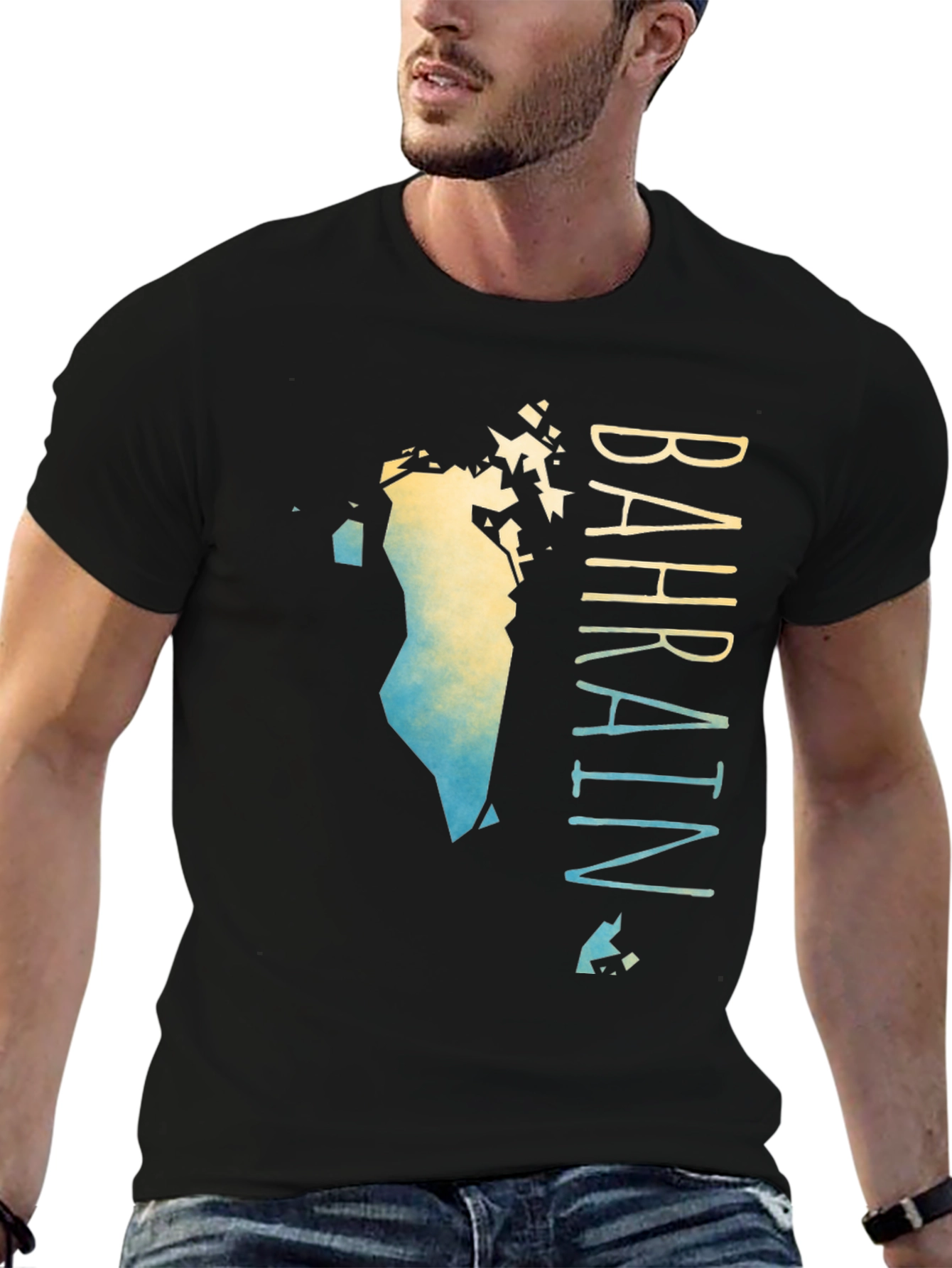 Bahrain Map Gradient T-Shirt - Mens Black Graphic Tee