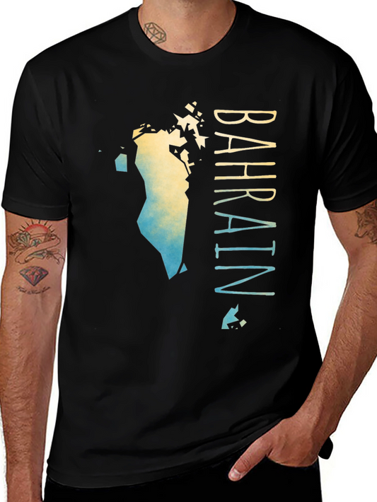 Bahrain Map Gradient T-Shirt - Mens Black Graphic Tee