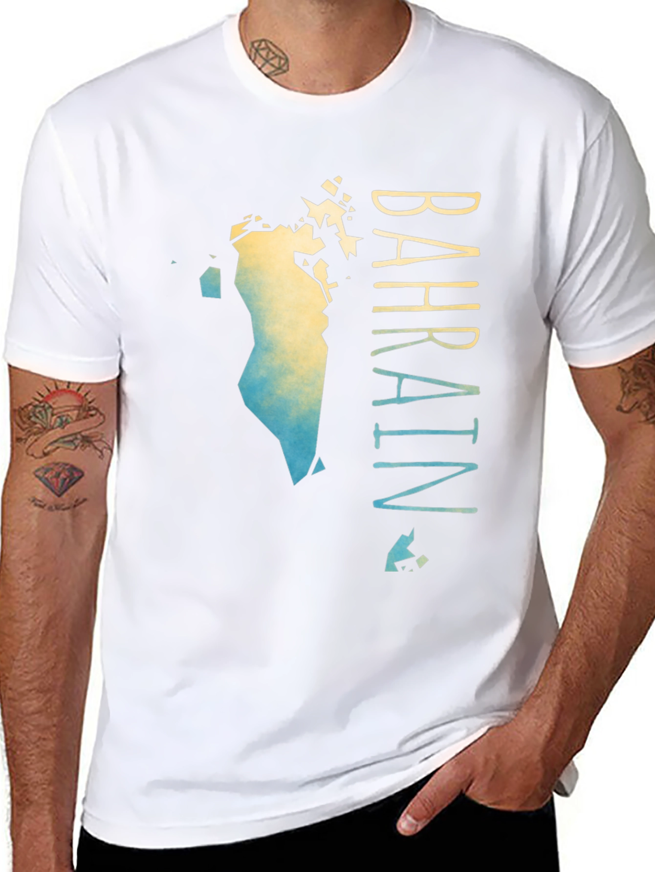 Bahrain Map Gradient T-Shirt - Mens Black Graphic Tee