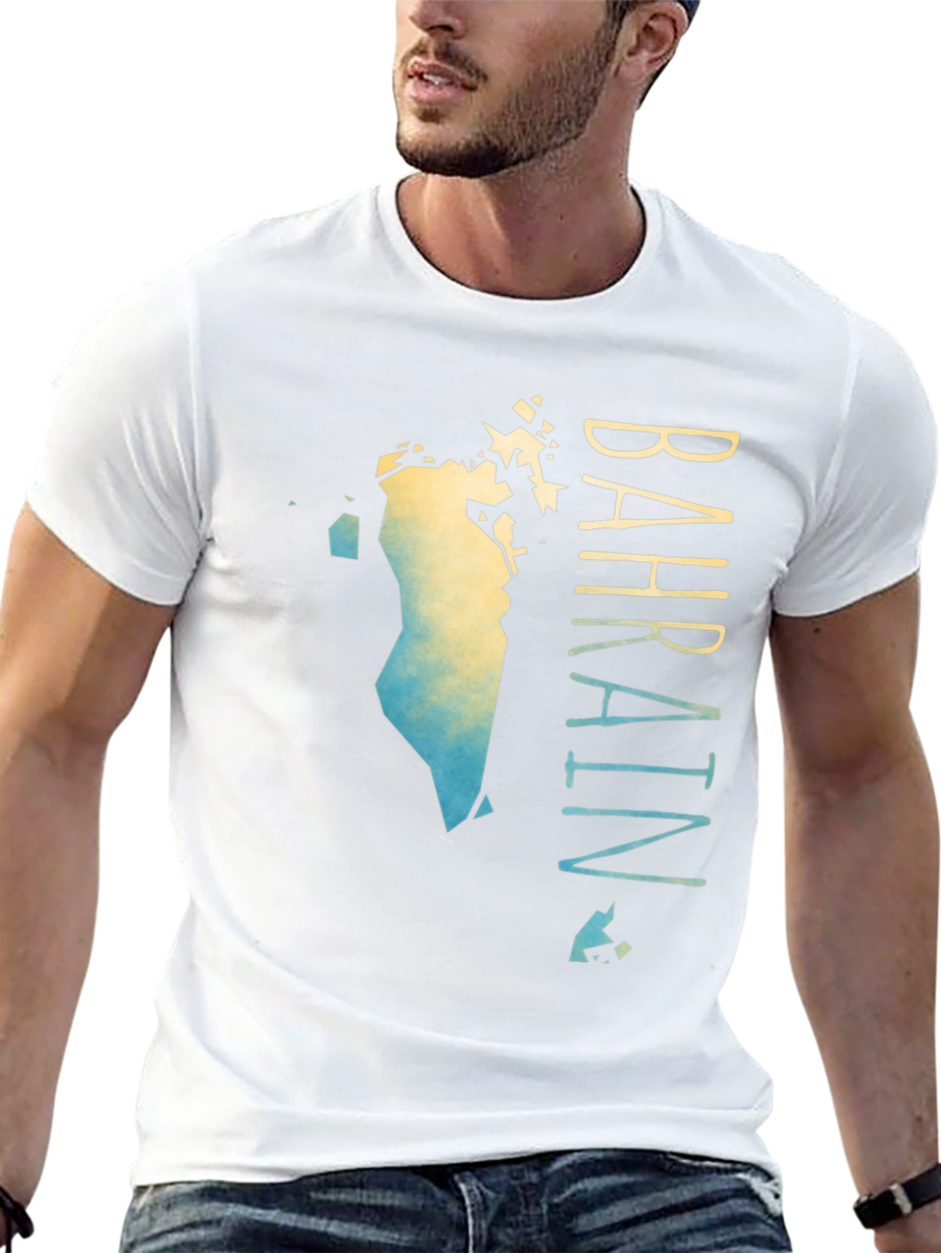 Bahrain Map Gradient T-Shirt - Mens Black Graphic Tee