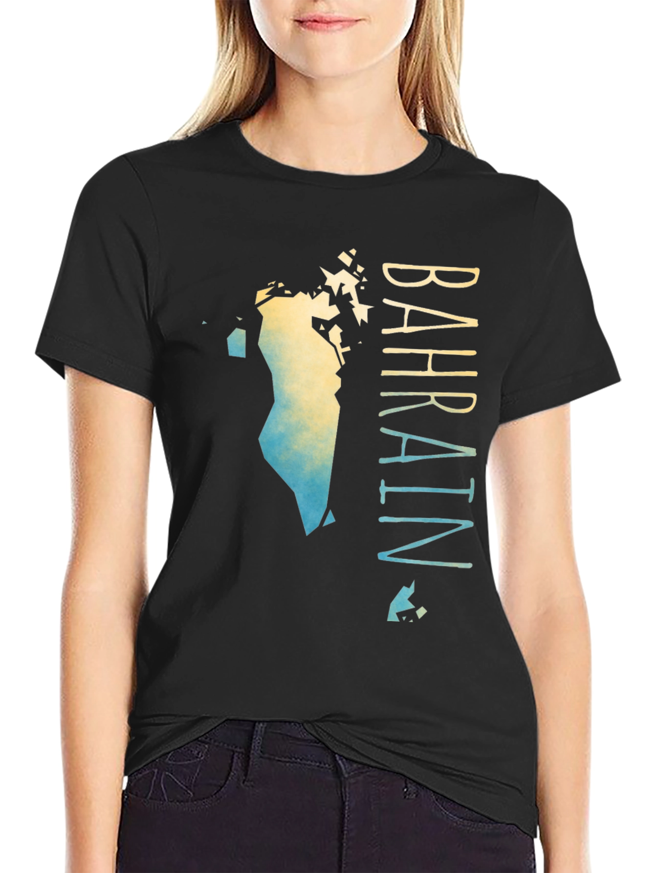 Bahrain Map Gradient T-Shirt - Mens Black Graphic Tee
